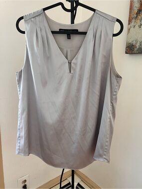 White House Black Market Light Silver Gray V-Neck Pleated Shell Top